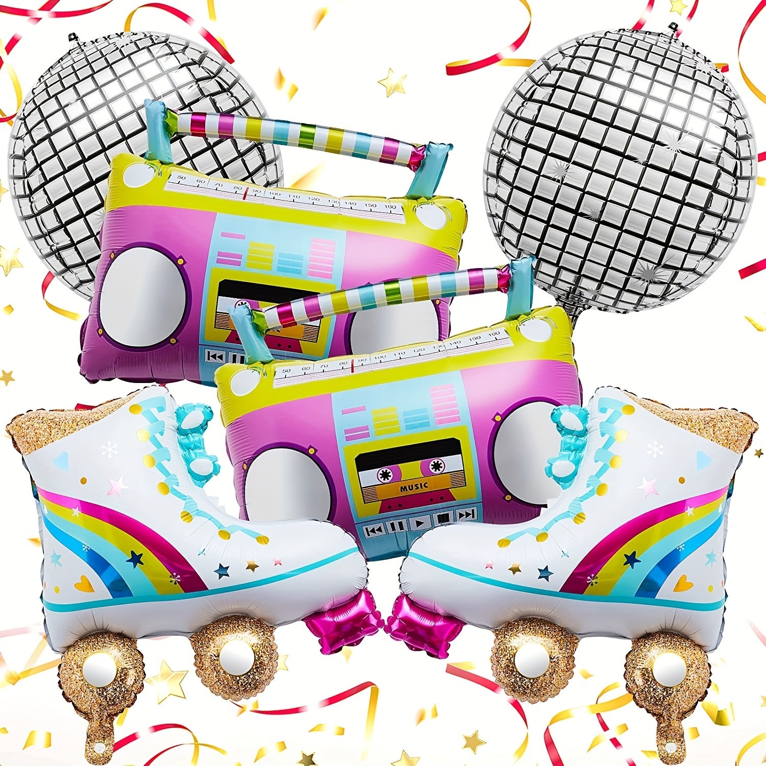 6pcs Roller Skate Sound 4D Disco Balloons for 70's & 80's Disco Theme