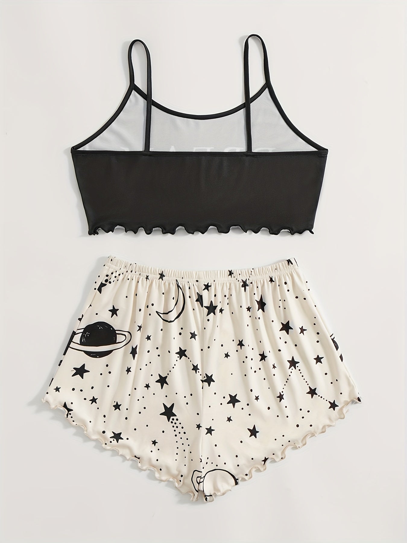 Letter Print Pajama Set & Starry Print Shorts Sleepwear