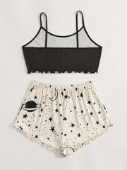 Letter Print Pajama Set & Starry Print Shorts Sleepwear