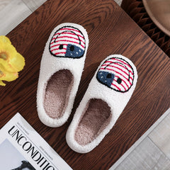 Women's Smile Face & Flag Pattern Slippers Plush Lined Warm Indoor Shoes
