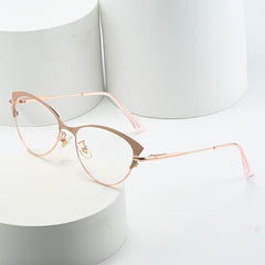 Light Blocking Glasses Cat Eye Clear Lens Anti Eyestrain Computer Metal Glasses