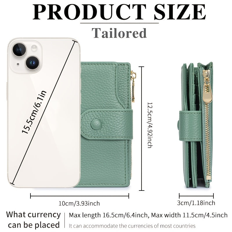 Women's Leather Bi-Fold Wallet with Zippered Coin Pocket