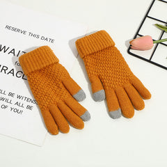 Warm Winter Outdoor Cycling Gloves Brushed Thickened Jacquard Gloves