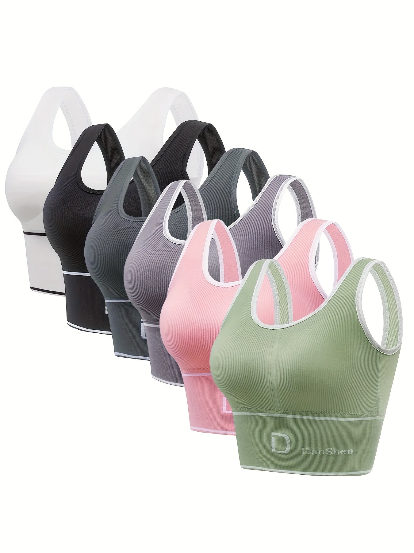 6 Pack Plus Size Sports Bras Set Women's Plus Letter Print
