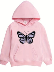 Girls Butterfly Print Hooded Sweatshirt