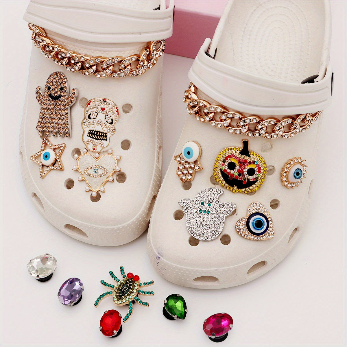 17pcs Women's Glitter Clog Charms For Crocs Assorted Halloween Decoration