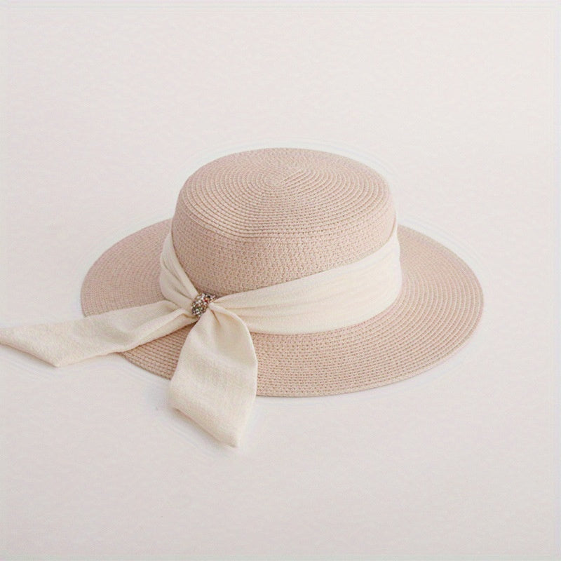 Bow Decor Women's Straw Hat For Ladies Christmas Gift For Her