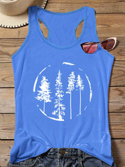 Tree Print Round Neck Vest Top Women's Plus