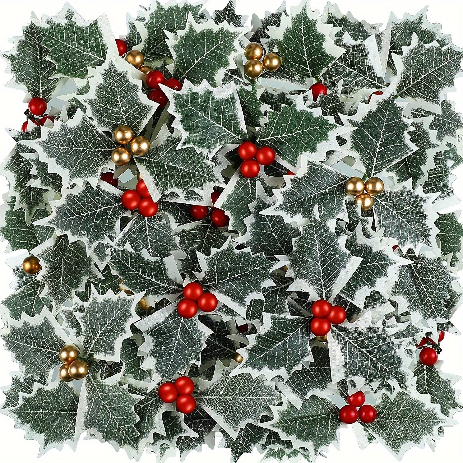 2pcs Christmas Cuttings Red Fruit Triangular Leaf Branches DIY Decor