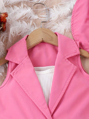 Girls 4pcs Summer Vest, Strip Top, Shorts, Hat Set