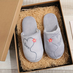 Women's Pink Love Plush Slippers Warm Fuzzy Home Shoes