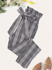 Plaid Print Tie Waist Pants for Women