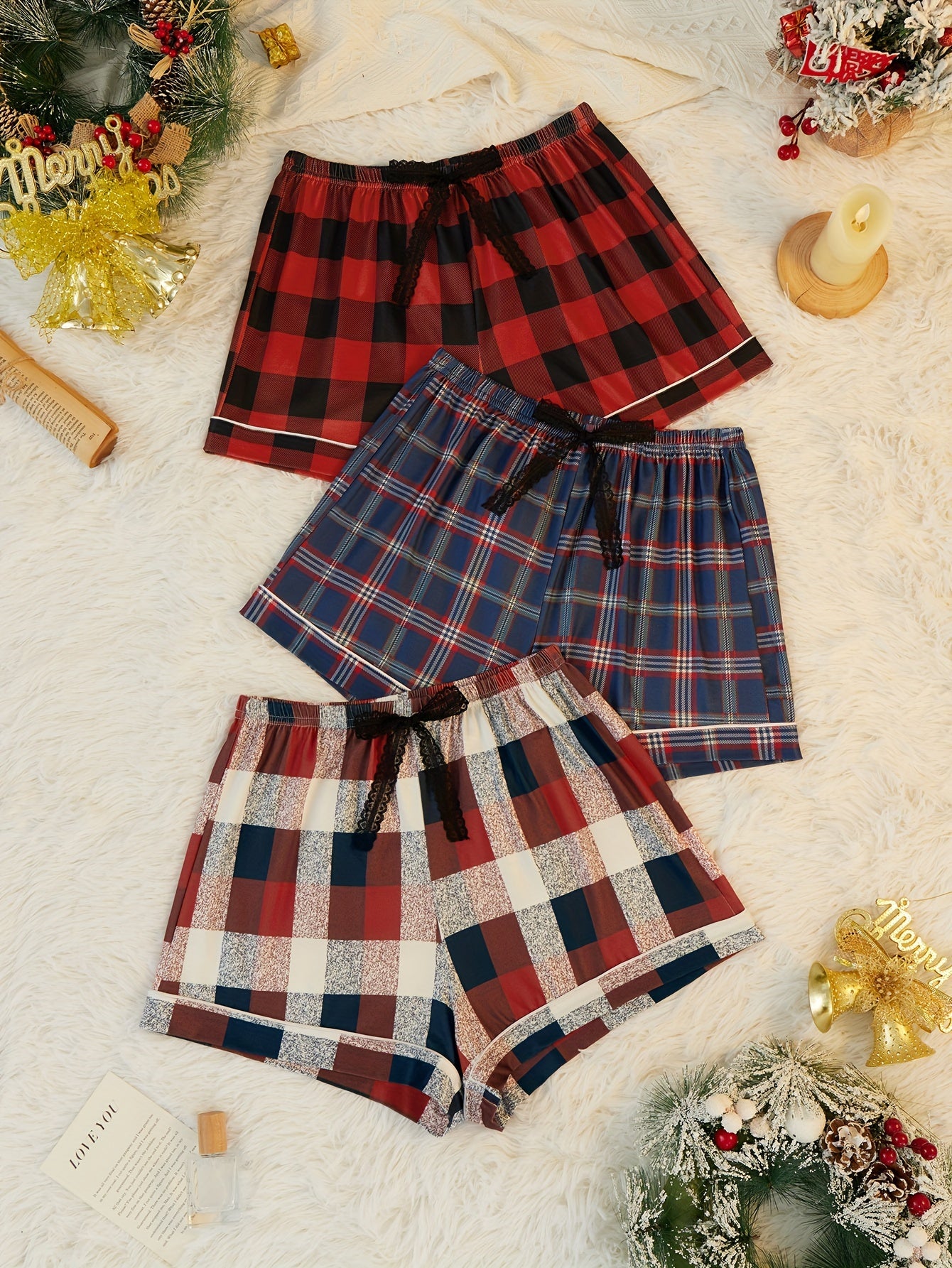 Plaid Sleep Bottoms Christmas Sleep Shorts Women's Sleepwear