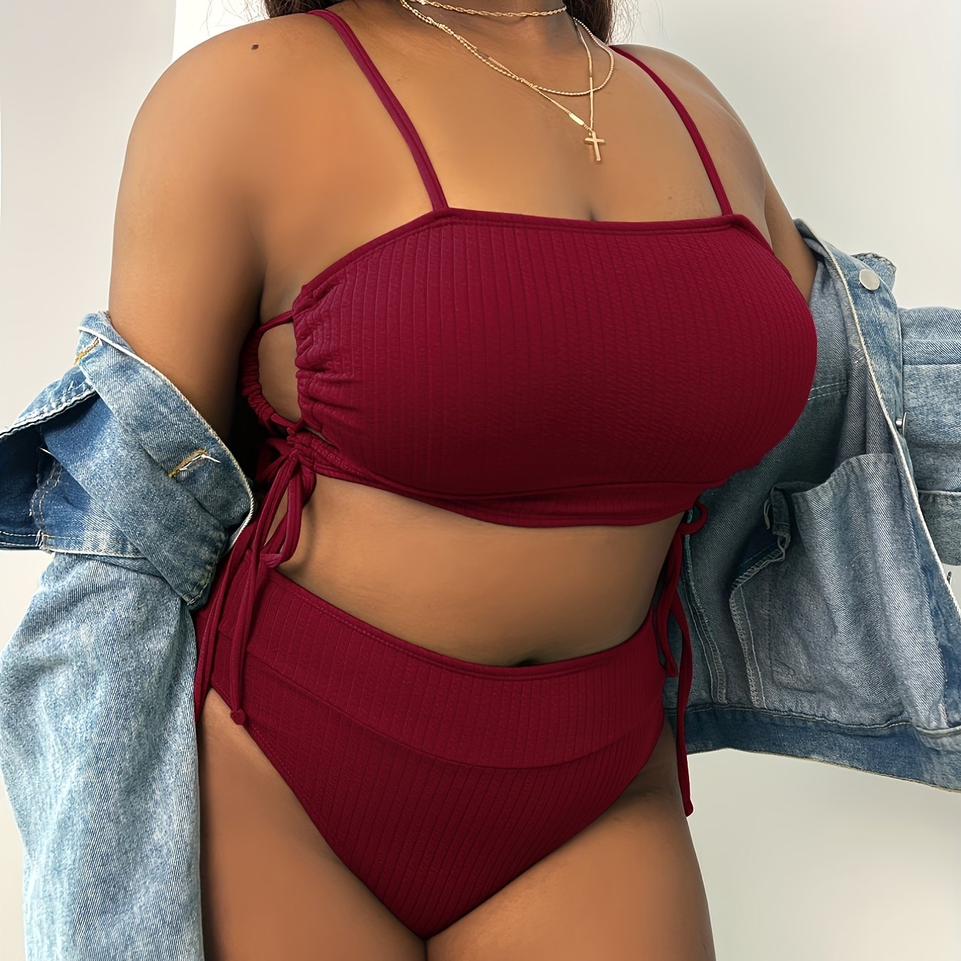 Ribbed Knot Cut Out Bikini Set