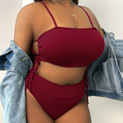 Ribbed Knot Cut Out Bikini Set