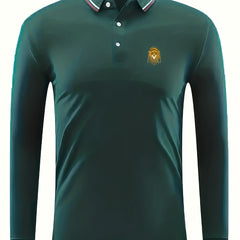 Men's Braided Lion Print Polo Shirt Casual Stretch