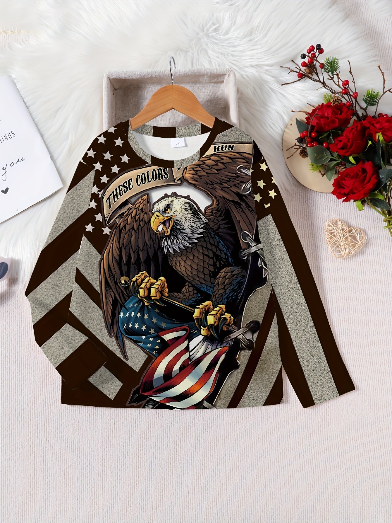 3D Eagle Print Kid's Pullover Long Sleeve Top