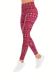 Christmas Snow & Deer Print Yoga Seamless Butt Lifting Leggings High Waist