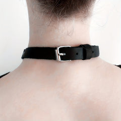 Sexy Punk Metal Chain Stitching Choker with Leather Collar