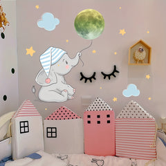 18pcs Luminous Baby Elephant Moon Star Children's Room Wall Sticker