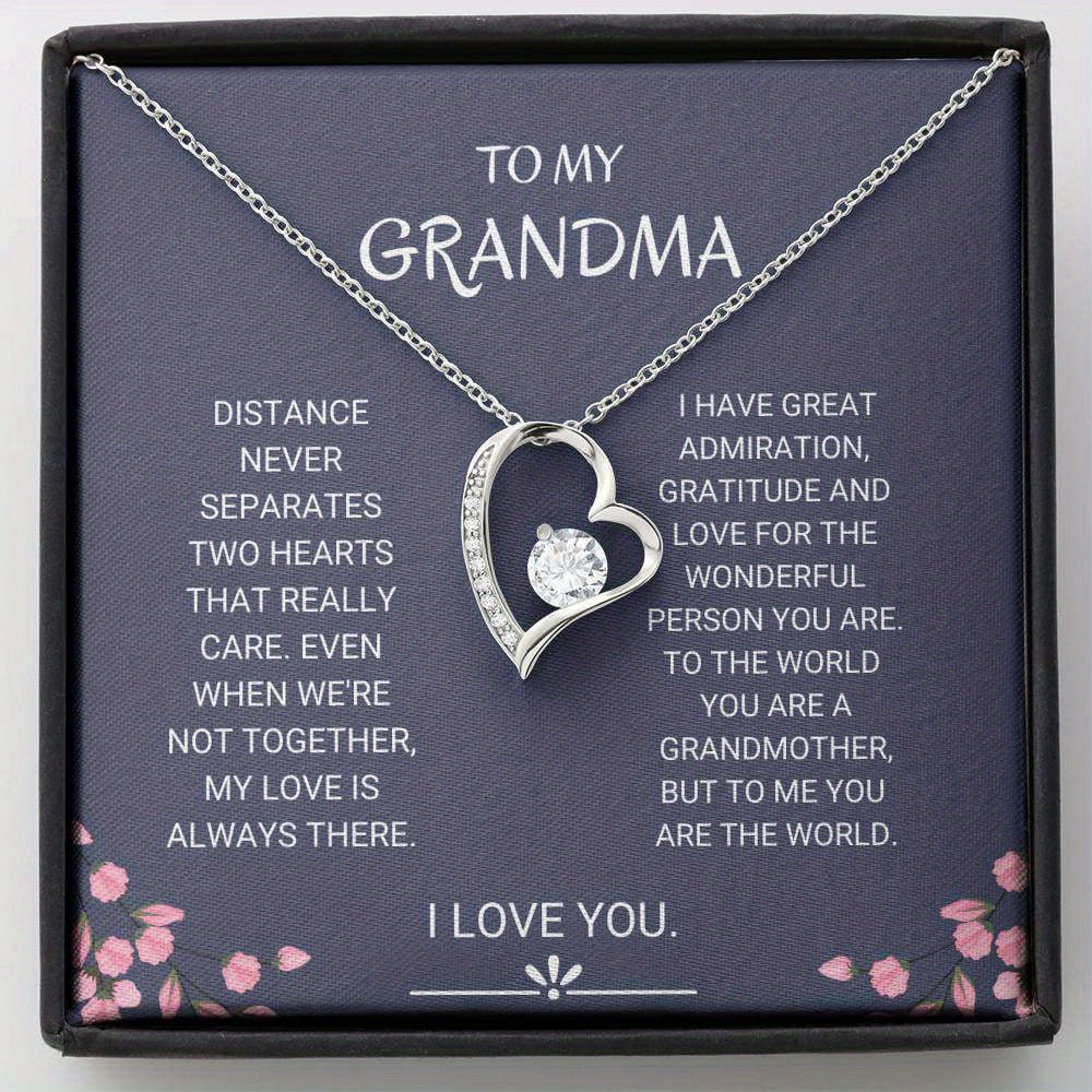 Grandmother Gift Necklace Cubic Zirconia Heart Pendant