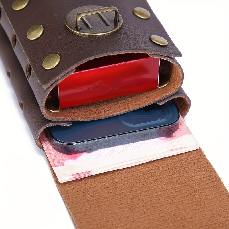 Men's PU Leather Waist Bag Double Layer Outdoor Sports