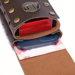 Men's PU Leather Waist Bag Double Layer Outdoor Sports