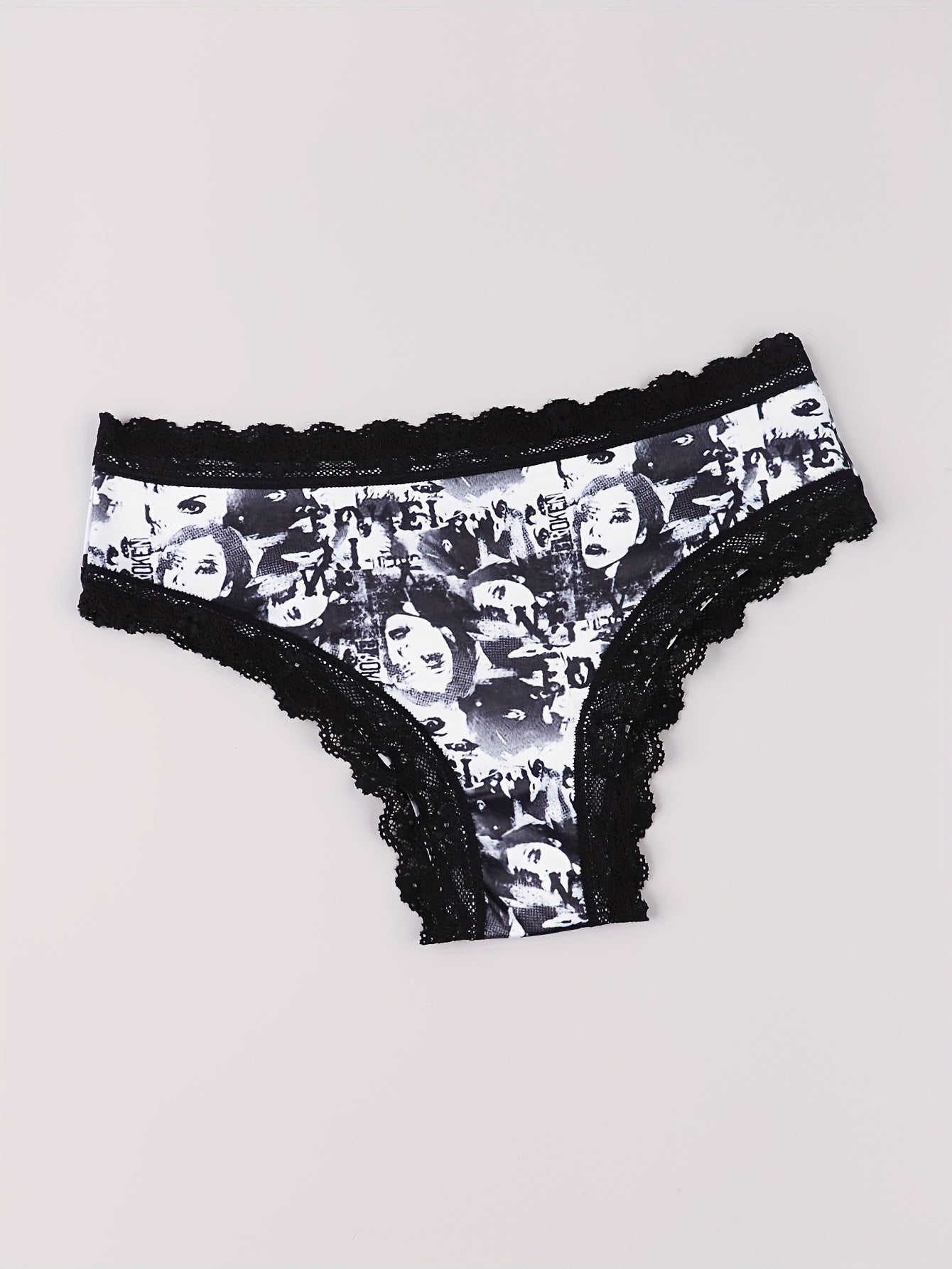 3 Pack Plus Size Gothic Panties Set Women's Plus Skull & Eyeball Sun Print Lace