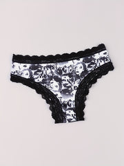 3 Pack Plus Size Gothic Panties Set Women's Plus Skull & Eyeball Sun Print Lace
