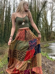 Colorblock Geometric Print High Rise Boho Skirt Plus Size