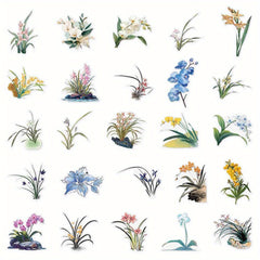 50pcs Orchid Flower Cartoon Stickers for DIY Crafts Suitcases Water Bottles
