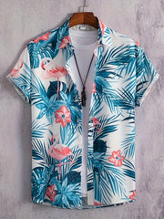 Flamingo Print Men s Casual Short Sleeve Hawaiian Shirt
