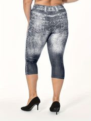 Printed Slim Capris Leggings High Waist - Women's Clothing
