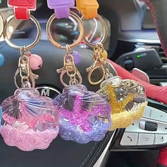 Starfish Keychain Liquid Floating Quicksand Keychains Bag Charm Car Key Ring