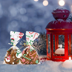 120pcs Xmas Cello Treat Bags With Ties Christmas Party Favors Decorations