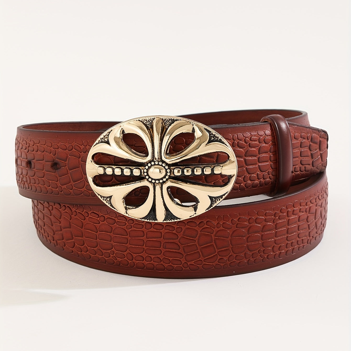 Men's Flowers Pattern Buckle Belt Casual Business Decorative Accessories