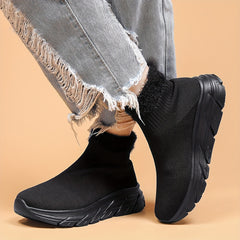 Plush Furry Slip On Mesh Breathable Running Shoes