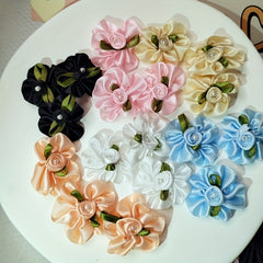 10pcs DIY Head Flower Headdress Decor Pack with Ribbon Rose Small Flower
