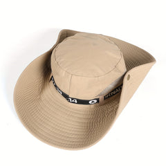 Khaki Wide Brim Bucket Hat Drawstring UV Protection Mesh Breathable Sun Hat