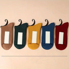 5 Pairs Solid Ribbed Socks Women's Stockings