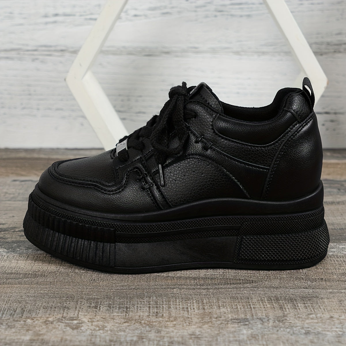 Women's Platform Lace Up Sneakers, Casual Faux Leather