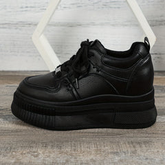 Women's Platform Lace Up Sneakers, Casual Faux Leather