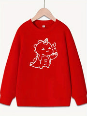 Girls Dino Print Crew Neck Sweatshirt Long Sleeve Top Kids Spring Fall