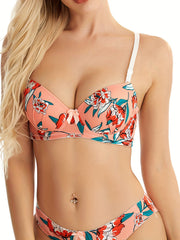 Floral Print Push Up Bra & Panties Set