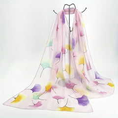 Ginkgo Leaf Print Chiffon Scarf Silk Shawl Windproof Head Wrap