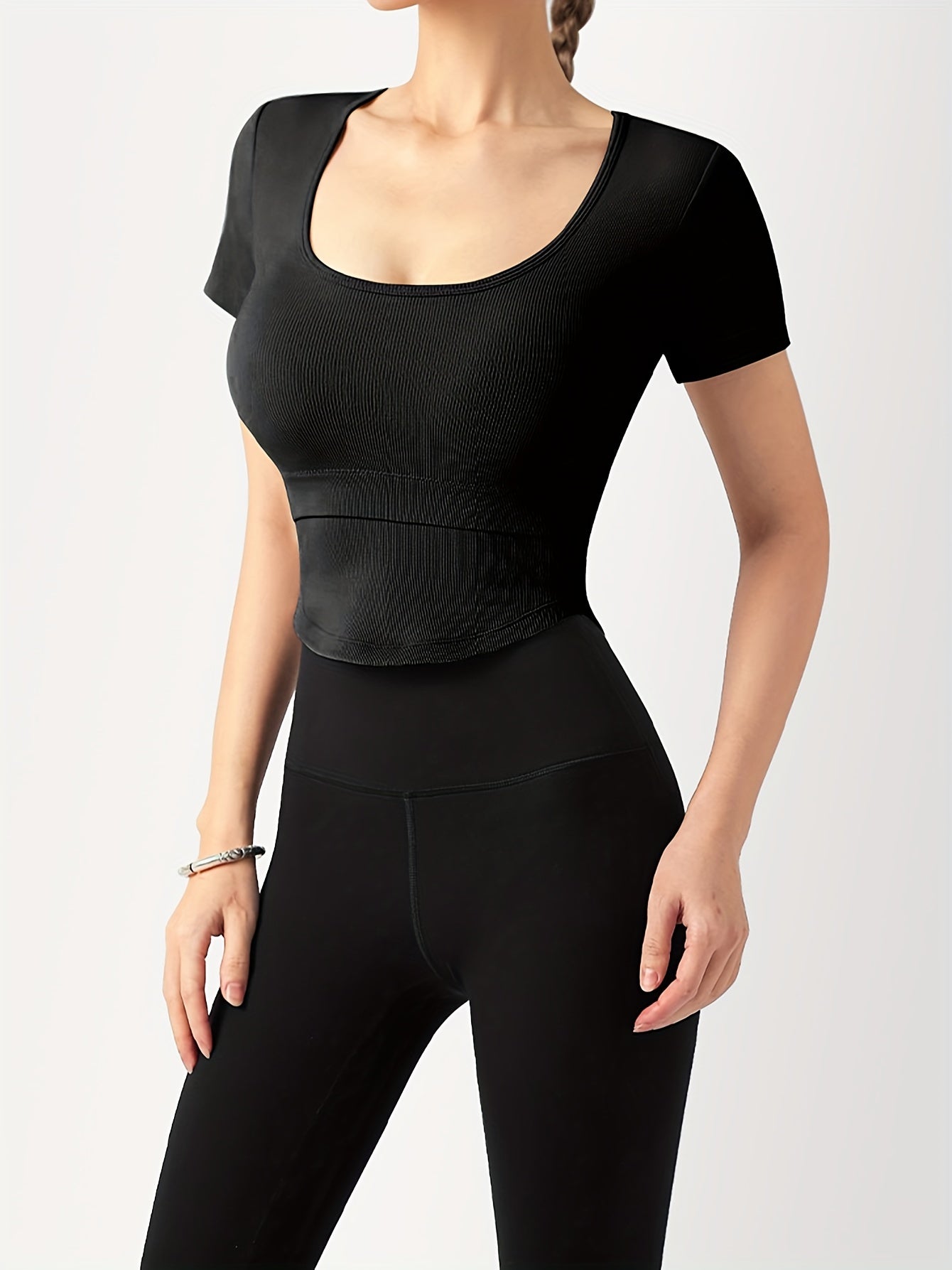 Sporty Crew Neck T Shirt High Stretch Quick Dry Sports Tee Women's Activewear