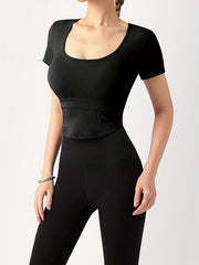Sporty Crew Neck T Shirt High Stretch Quick Dry Sports Tee Women's Activewear