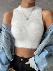 Mock Neck Crop Fleece Top Sleeveless Tank Top
