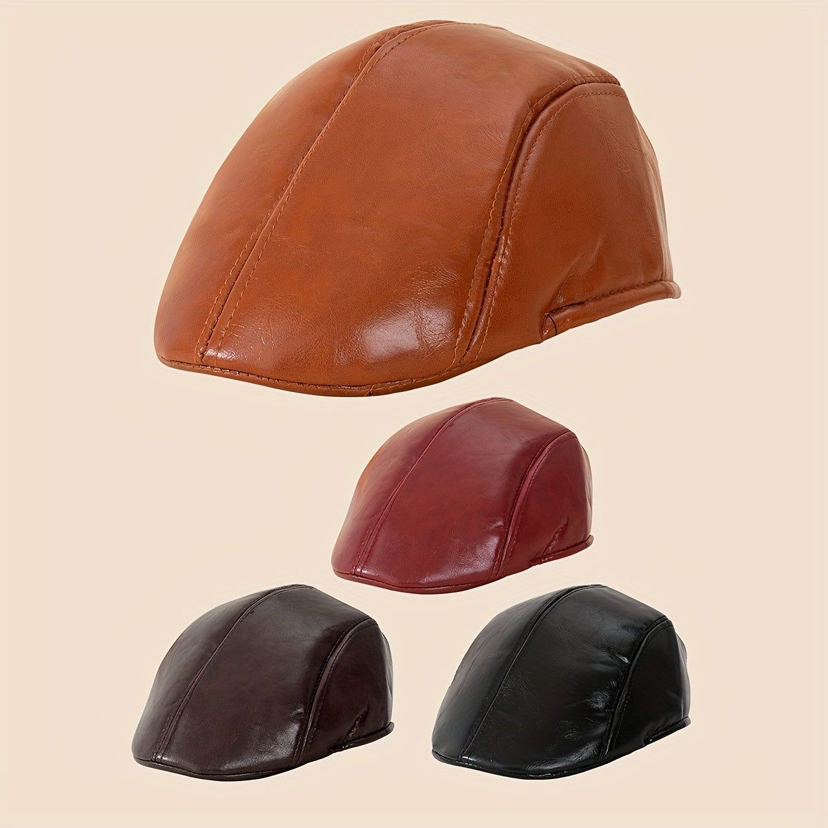 Adjustable PU Bright Leather Mens Peaked Cap