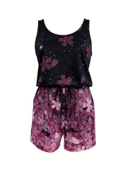 Floral Print Scoop Neck Romper Jumpsuit Women's Clothing